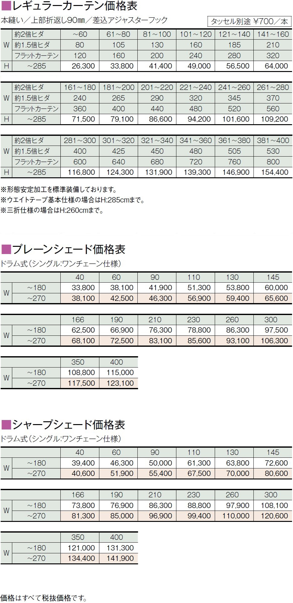 価格表